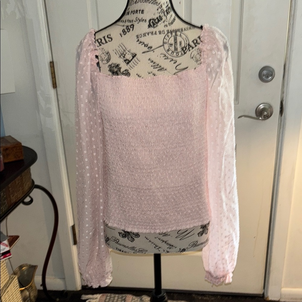 Pink Sheer Sleeve Women's Top